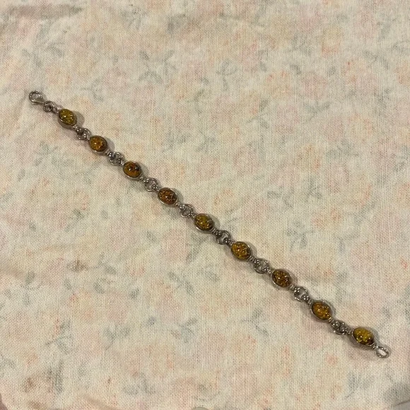 Sterling Silver Bracelet Amber Oval Stones - Picture 2 of 4